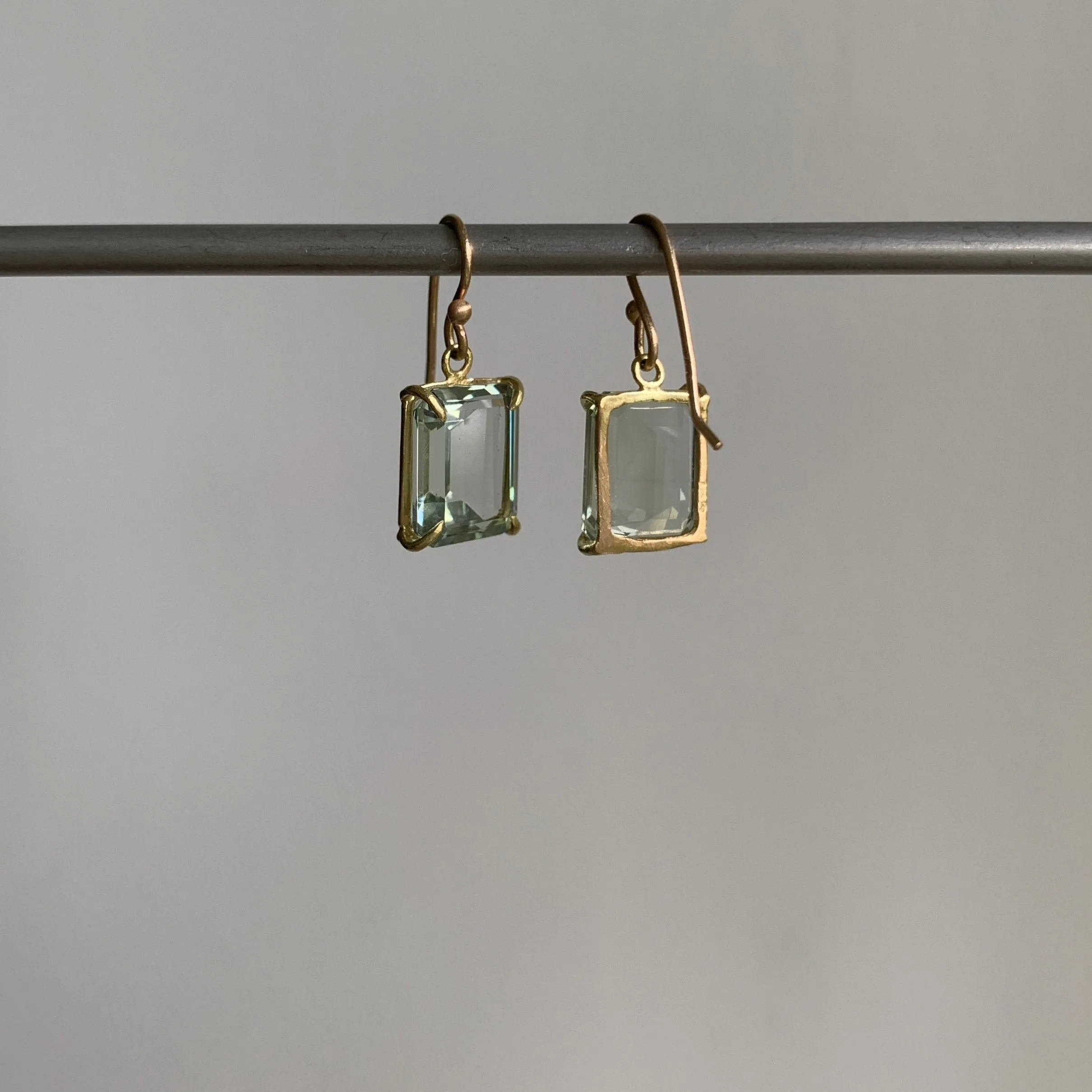 Small Emerald Cut Green Amethyst Earrings