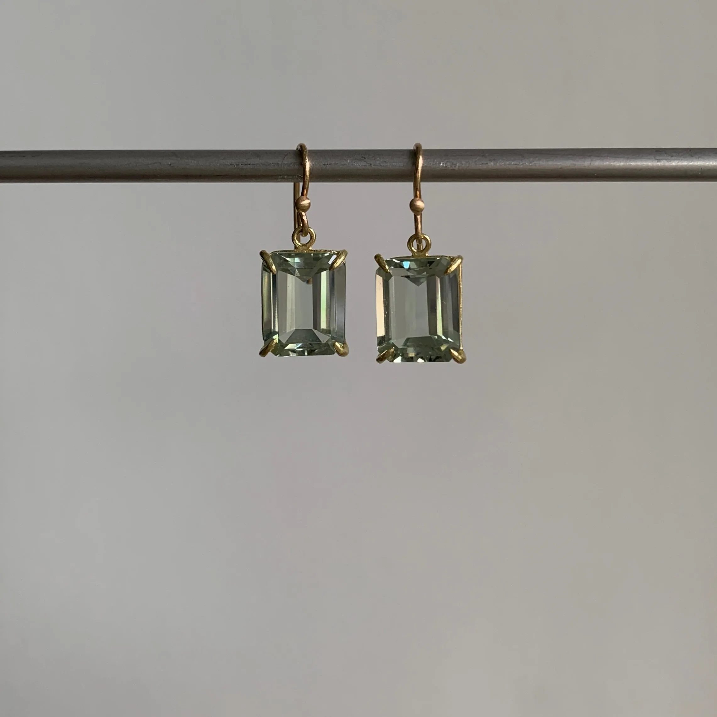 Small Emerald Cut Green Amethyst Earrings