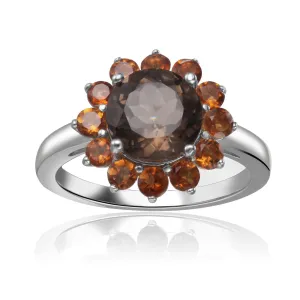 Smokey Quartz and Citrine Sunflower Ring