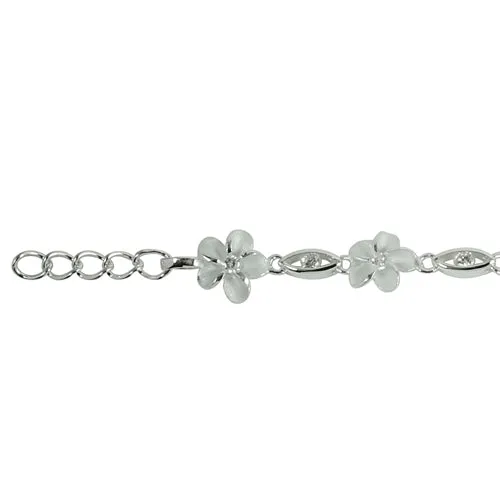 Sterling Silver 8mm Plumeria Link Eye Shape with CZ Bracelet