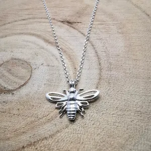 Sterling Silver Large Bee Pendant Necklace