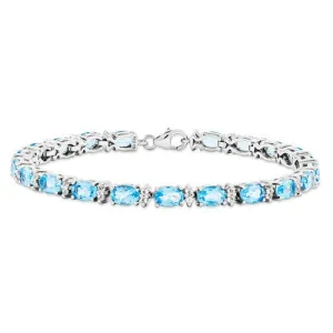 Sterling Silver Lt Swiss Bt & White Topaz Bracelet