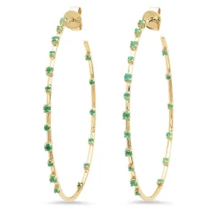 STUDDED EMERALD HOOPS, GOLD