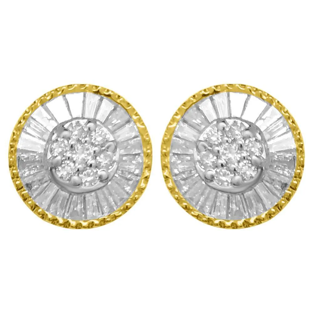 Sunburst Baguette Diamond Earrings 1.00cttw 10K Yellow Gold