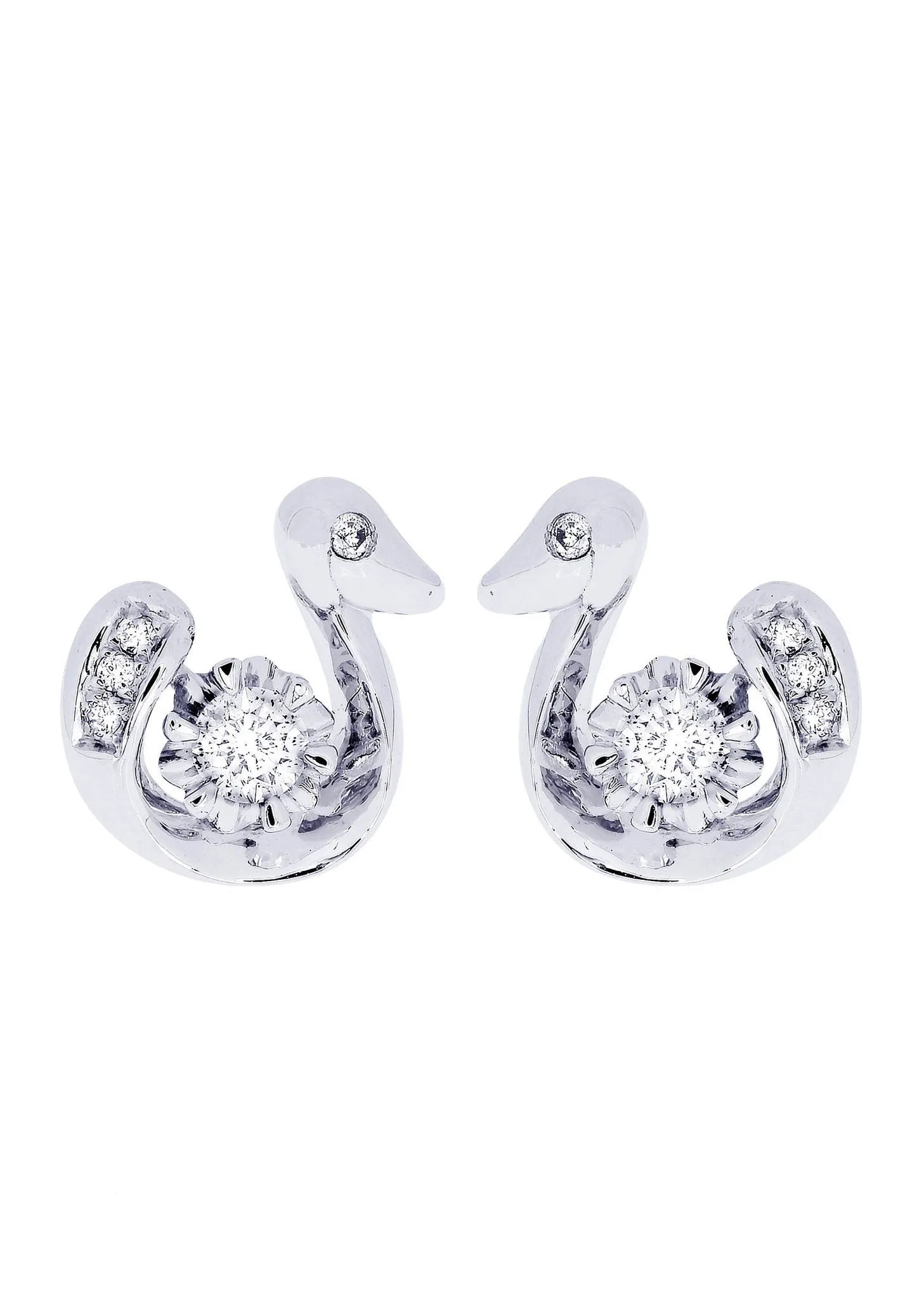 Swan Diamond Stud Earrings For Men | 14K White Gold | 0.28 Carats