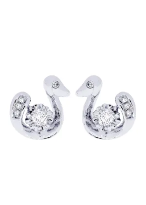 Swan Diamond Stud Earrings For Men | 14K White Gold | 0.28 Carats