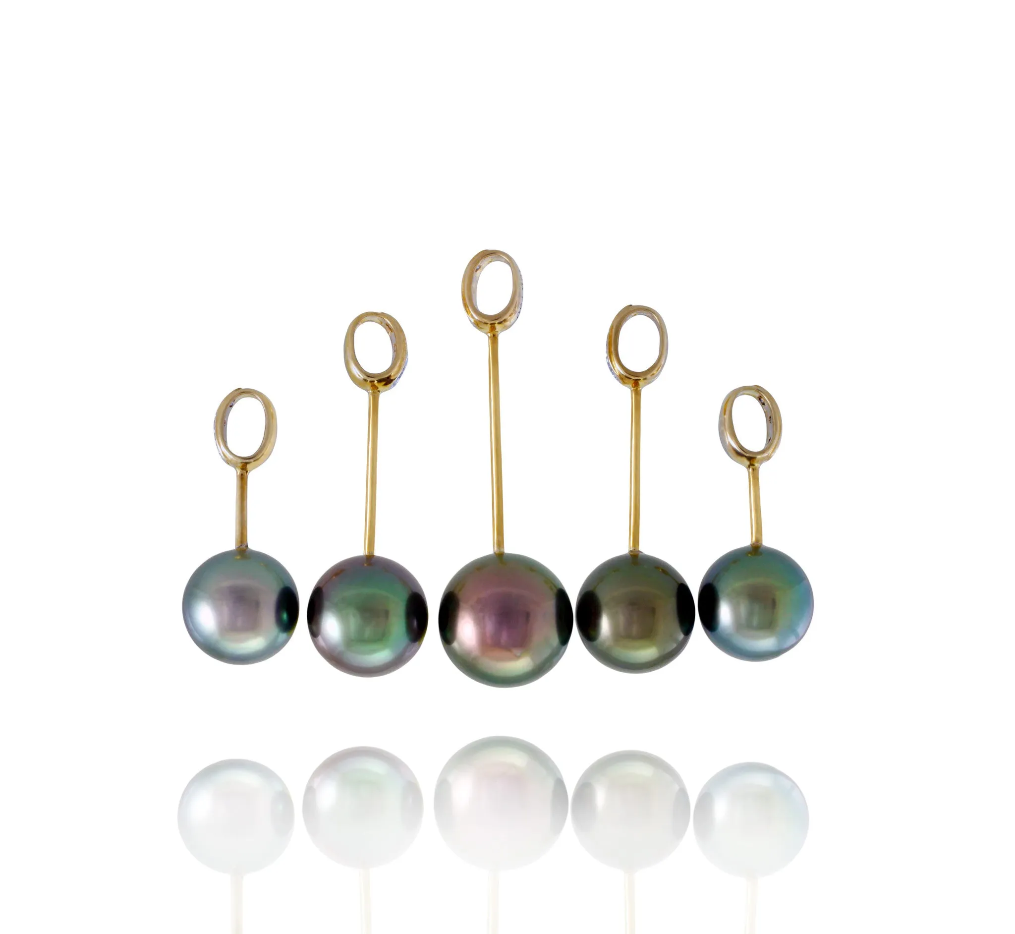 Tahitian pearl necklace - 14k/18k yellow gold with diamonds - Rainbow drops