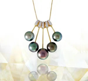 Tahitian pearl necklace - 14k/18k yellow gold with diamonds - Rainbow drops