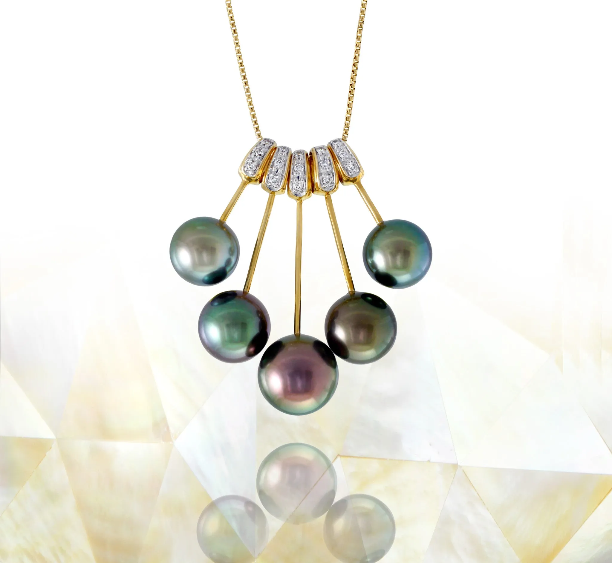 Tahitian pearl necklace - 14k/18k yellow gold with diamonds - Rainbow drops