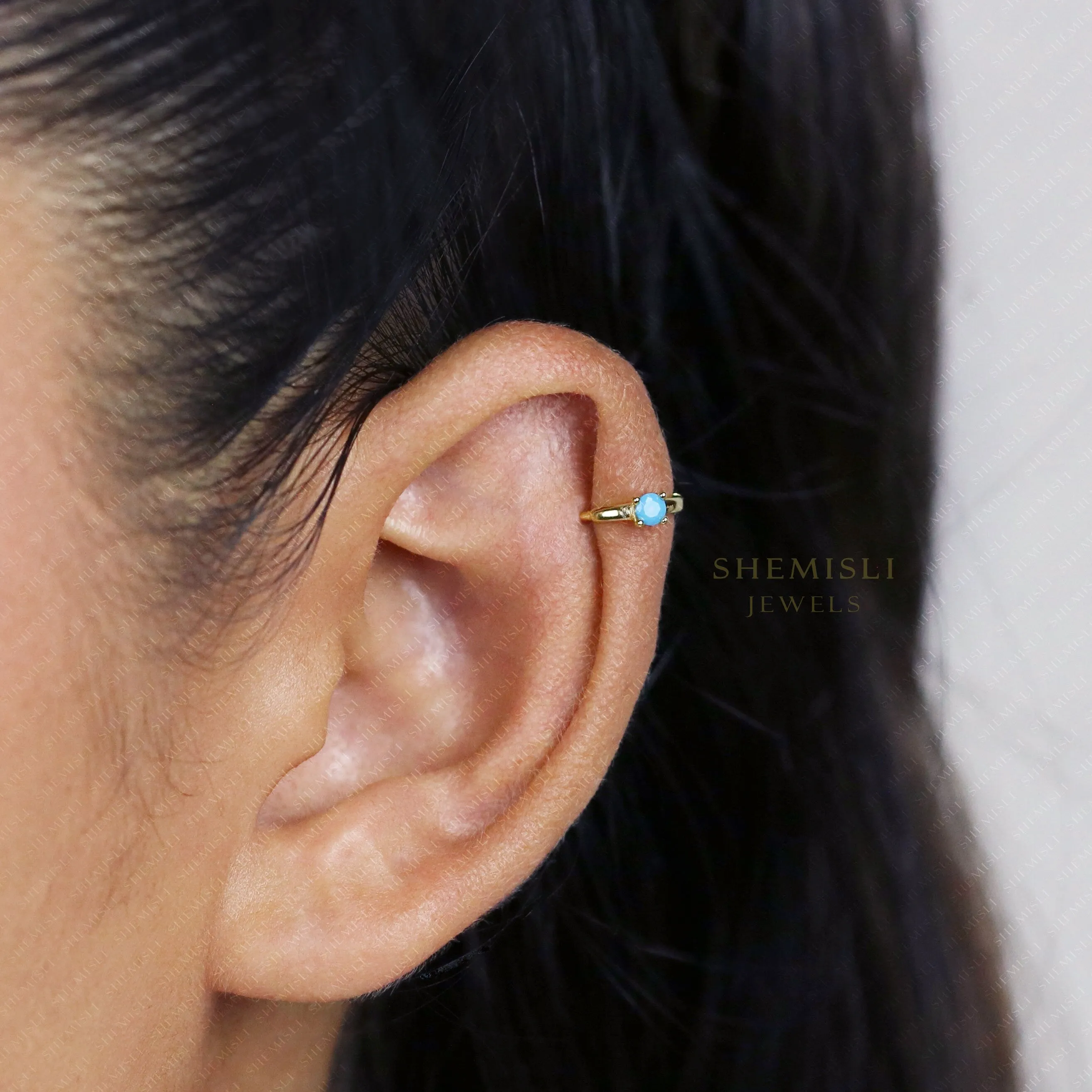 Tiny CZ Stone Helix Hoop Earrings, White Stone, Emerald, Turquoise, Opal, Unisex, Gold, Silver SH616, SH626, SH636, SH646, SH656, SH666