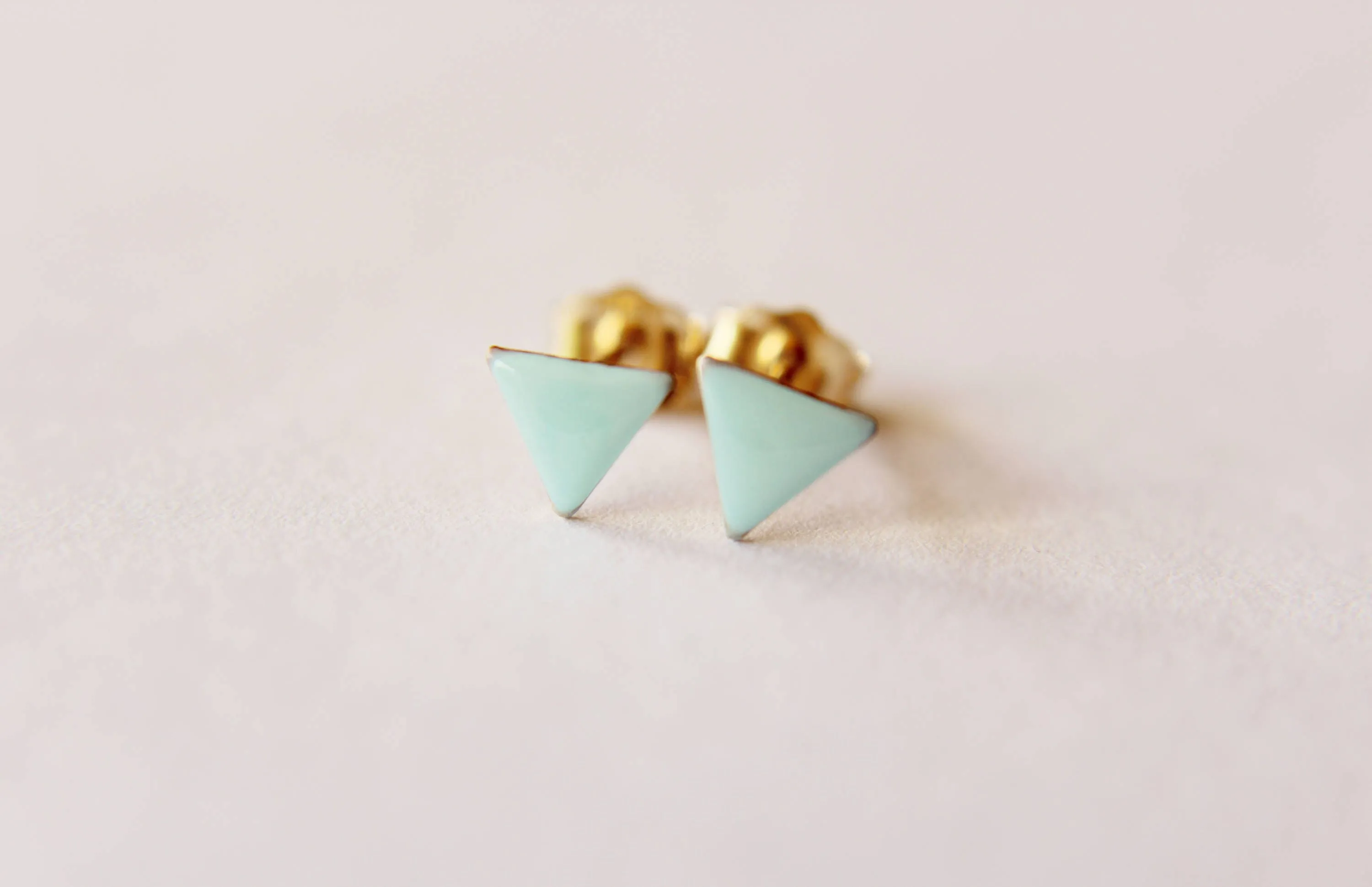 Triangle Earrings, Tiny Triangle Earrings, Gold Triangle Earrings, Turquoise Earrings, Enamel Triangle Earrings, Geometric Studs, Boho Chic