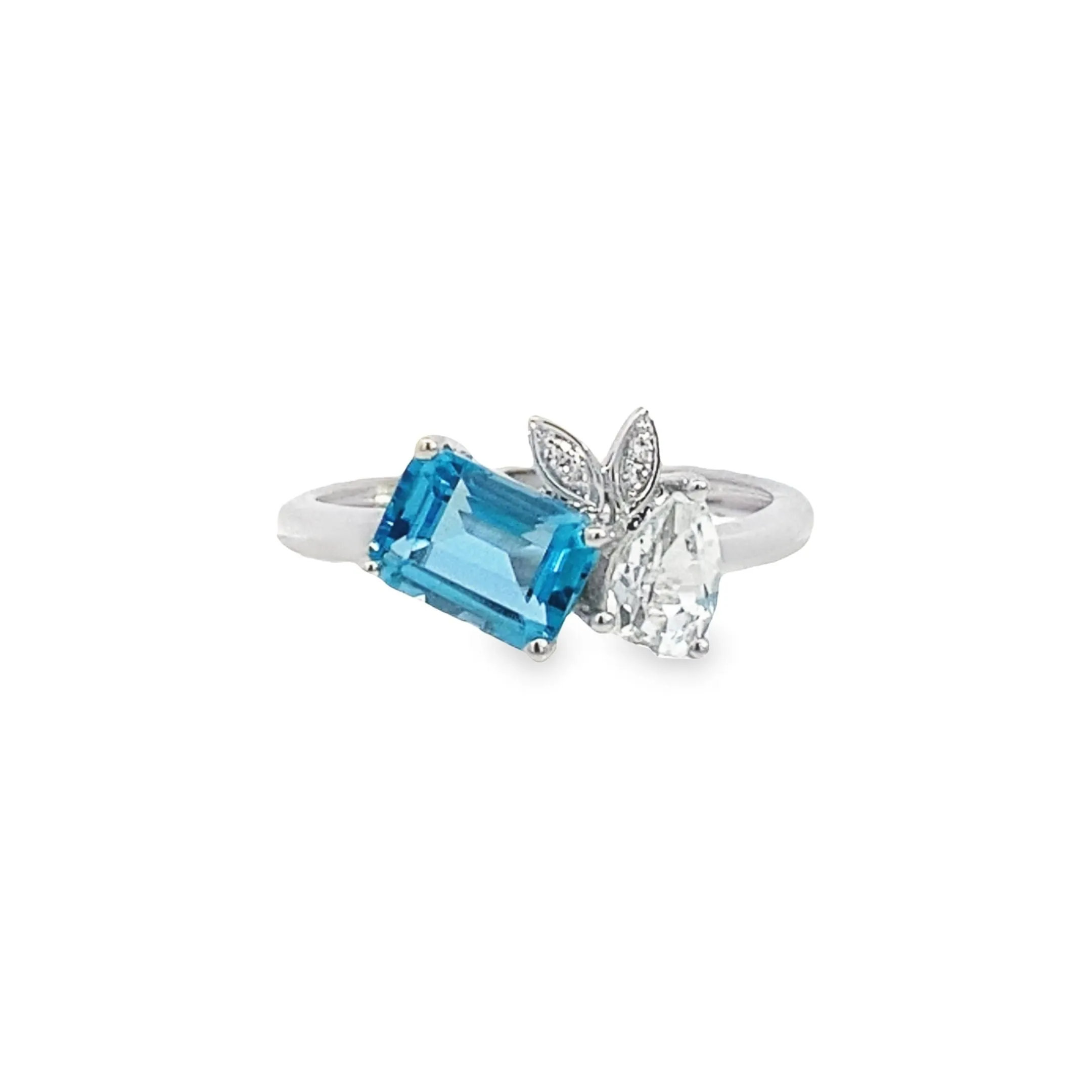 Two-Stone Blue and White Topaz Diamond Ring