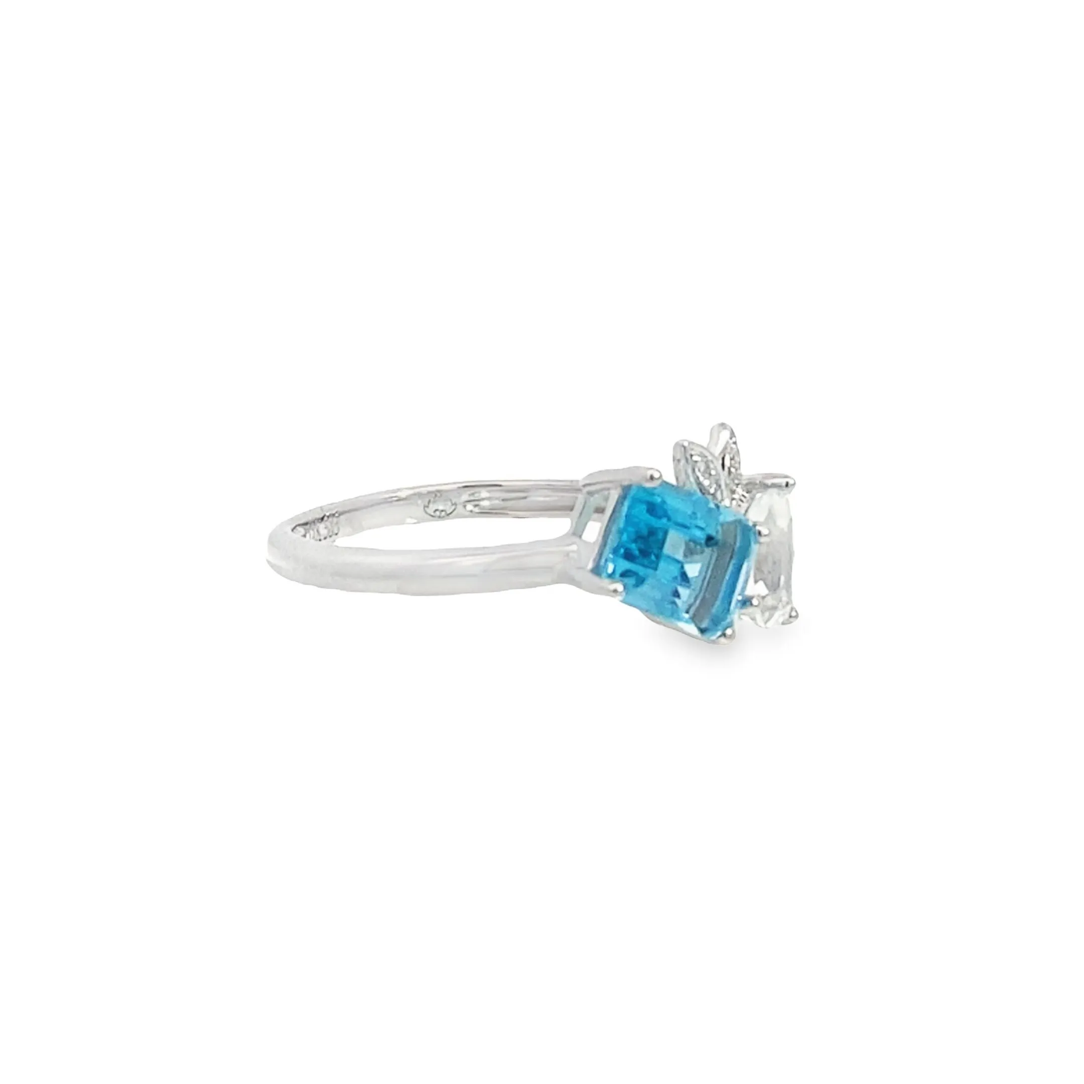 Two-Stone Blue and White Topaz Diamond Ring