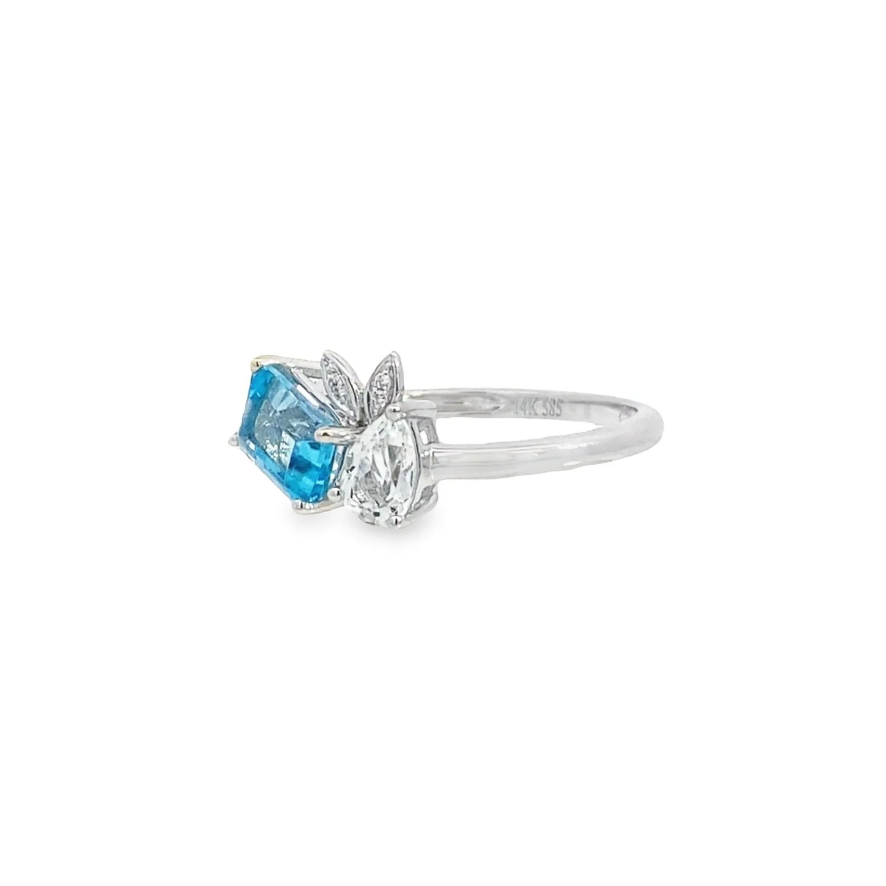 Two-Stone Blue and White Topaz Diamond Ring