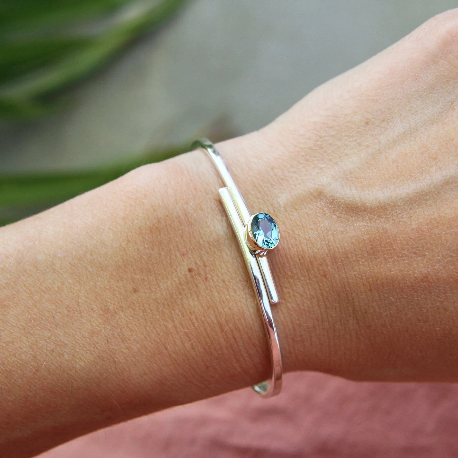 Urban Swing Bracelet in Sterling Silver, 14k Gold, & Blue Topaz