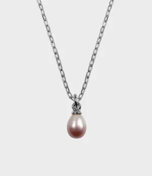 Vermeer Pearl Drop Necklace / Sterling Silver / Pear Shaped Pink Pearl