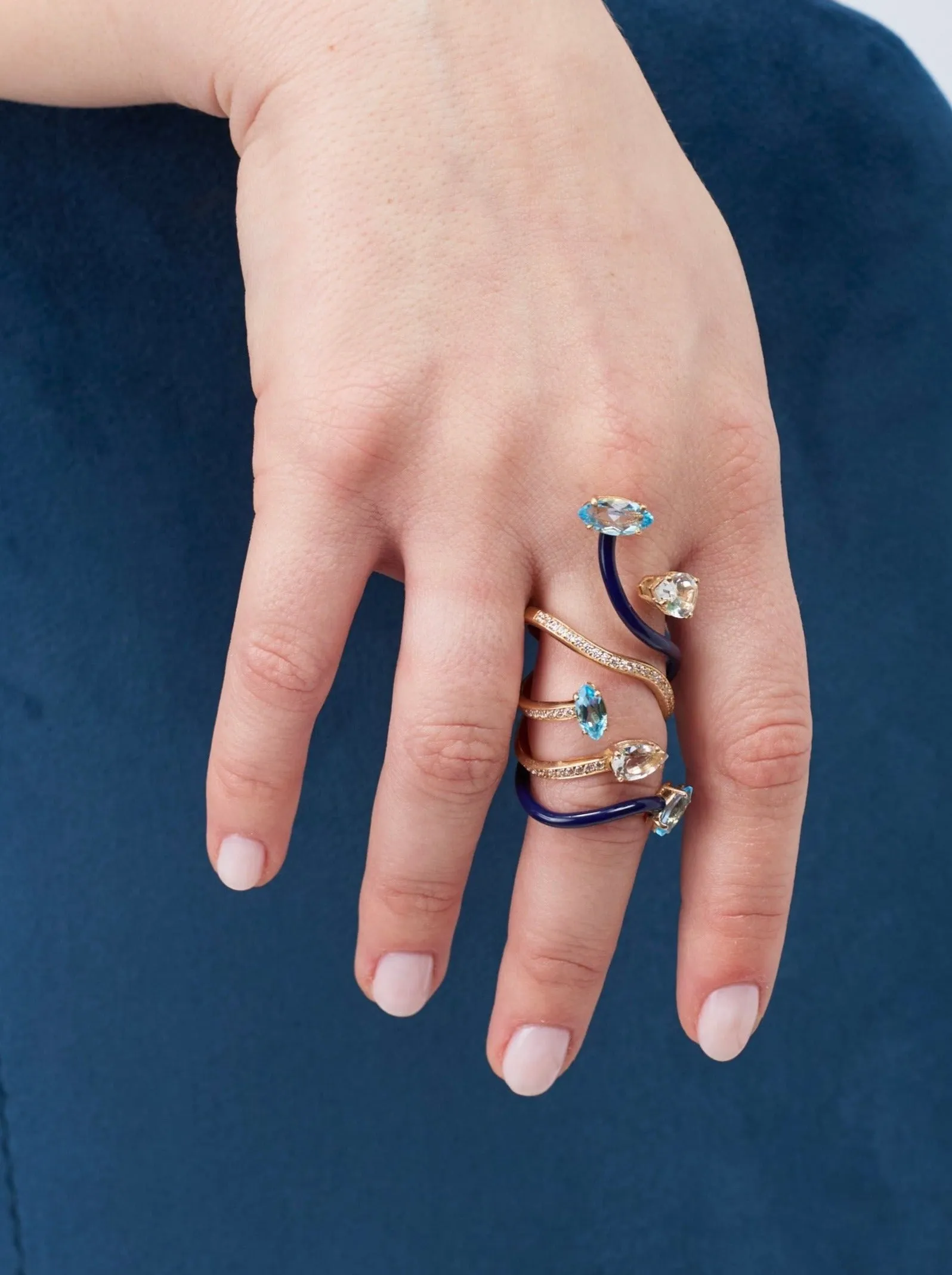 VINE WRAPPED COCKTAIL RING ~ IN NAVY BLUE