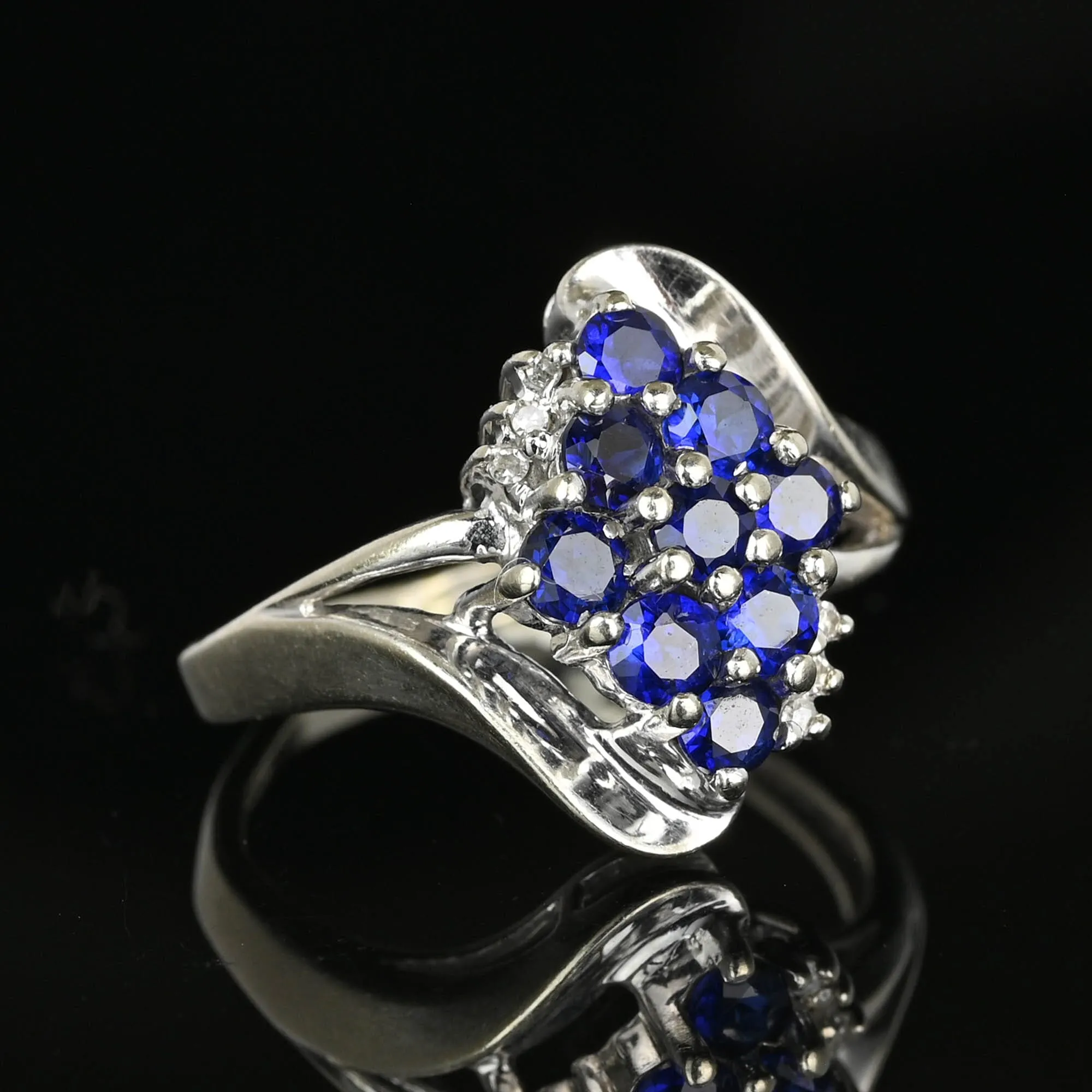 Vintage Diamond Accent Blue Sapphire Cluster Ring