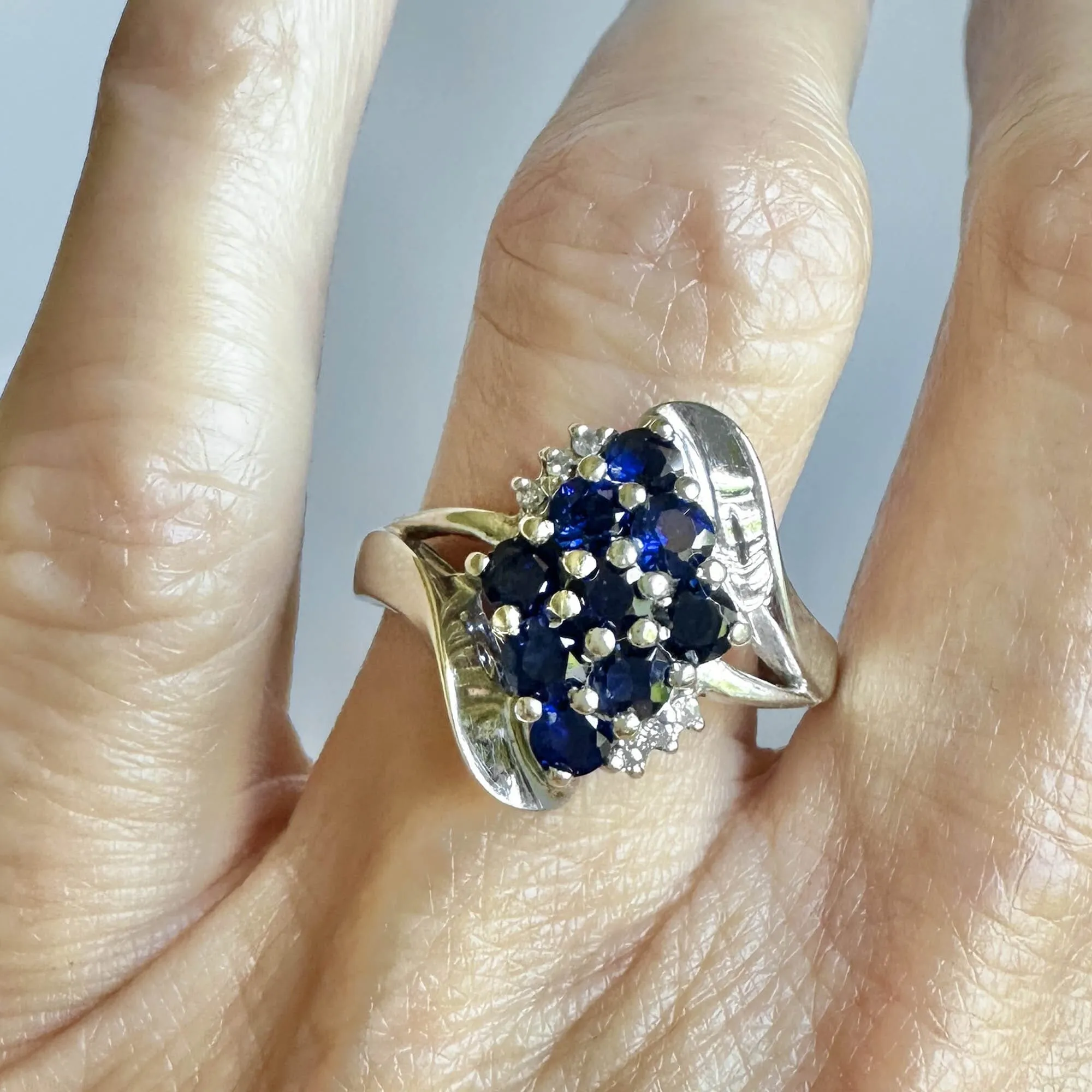 Vintage Diamond Accent Blue Sapphire Cluster Ring