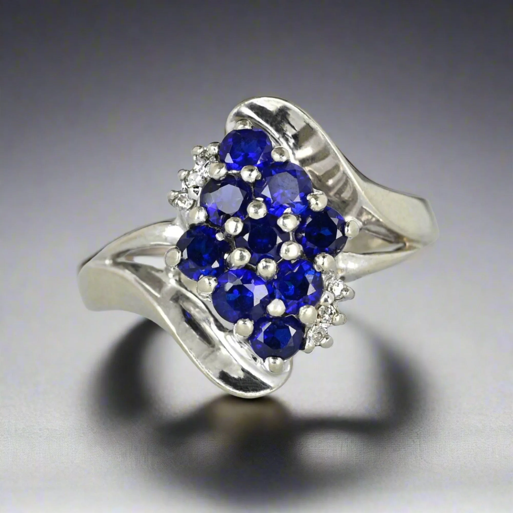 Vintage Diamond Accent Blue Sapphire Cluster Ring