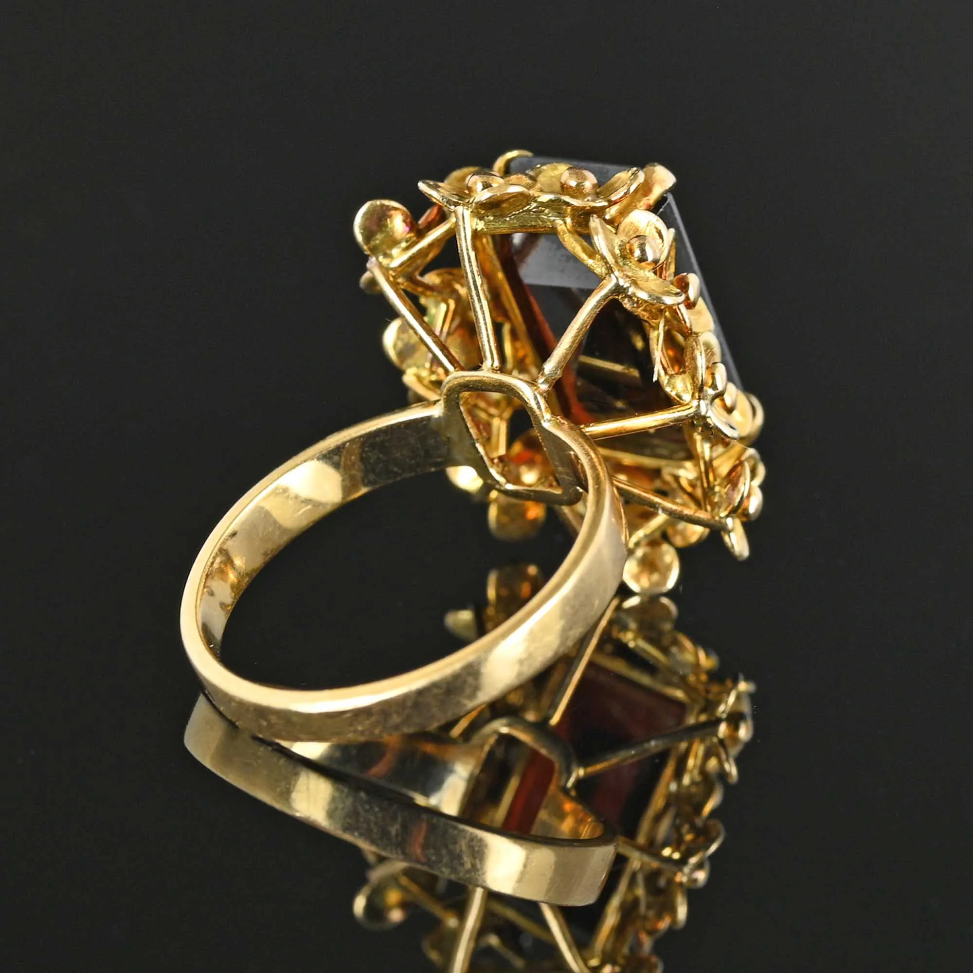 Vintage Flower Cluster Garnet Ring in 14K Gold