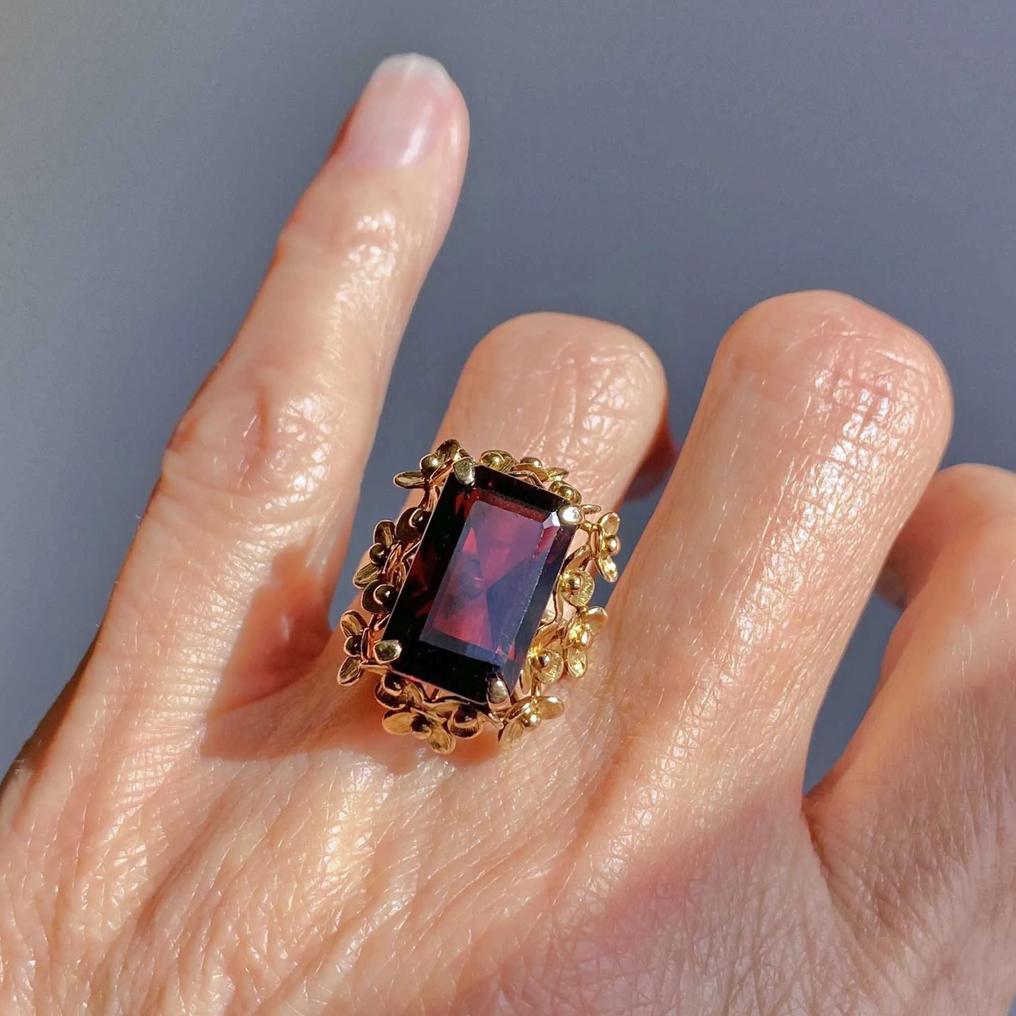 Vintage Flower Cluster Garnet Ring in 14K Gold