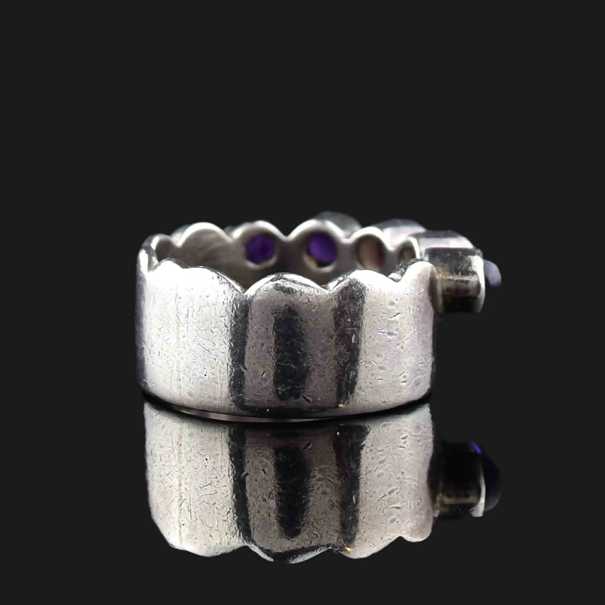 Vintage Silver Wide Band Amethyst Ring