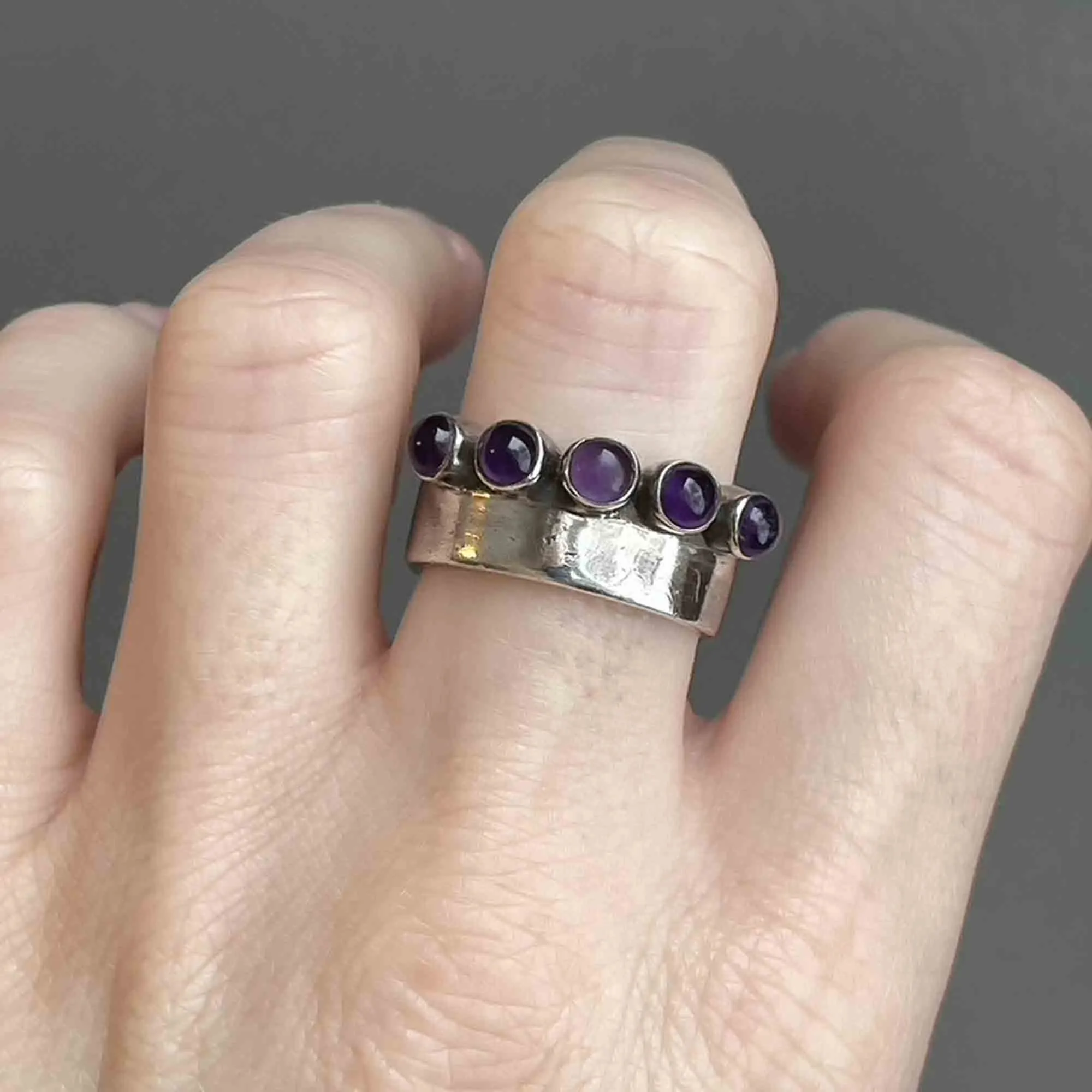 Vintage Silver Wide Band Amethyst Ring