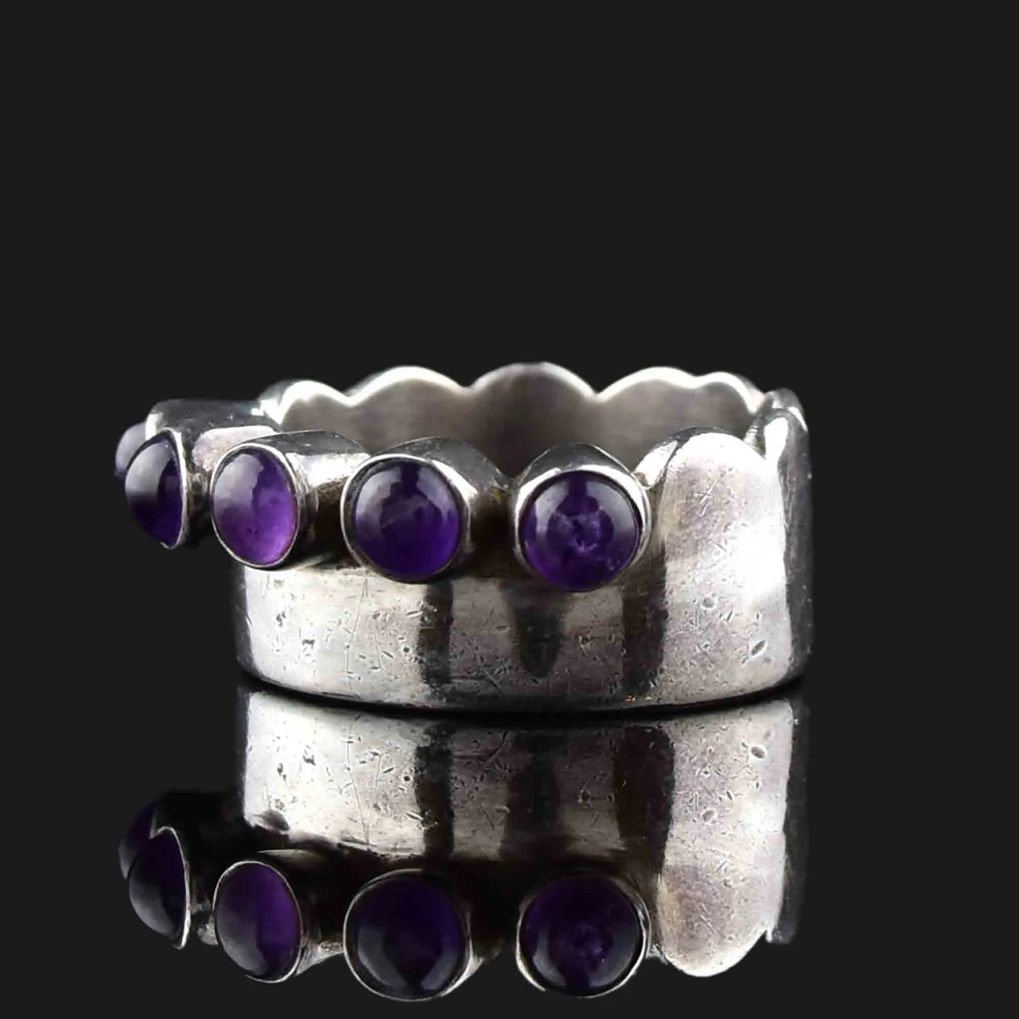 Vintage Silver Wide Band Amethyst Ring