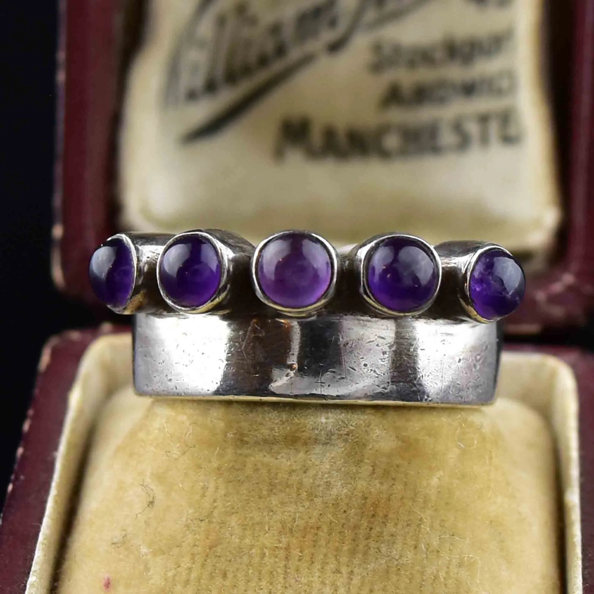 Vintage Silver Wide Band Amethyst Ring