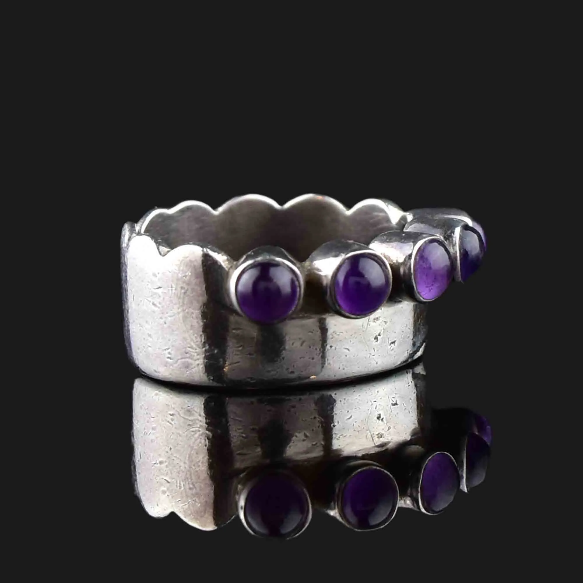 Vintage Silver Wide Band Amethyst Ring