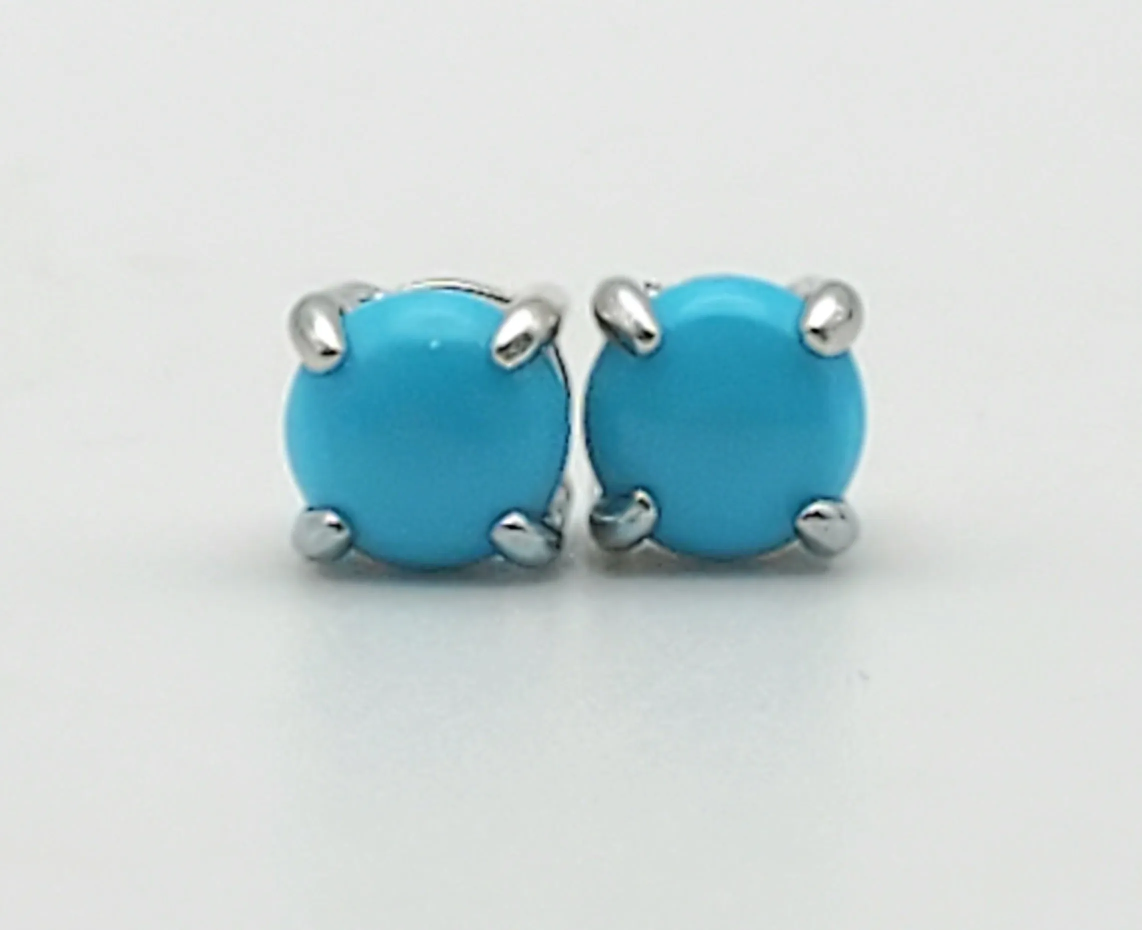 Vintage Turquoise Cabochon Sterling Silver Stud Earrings