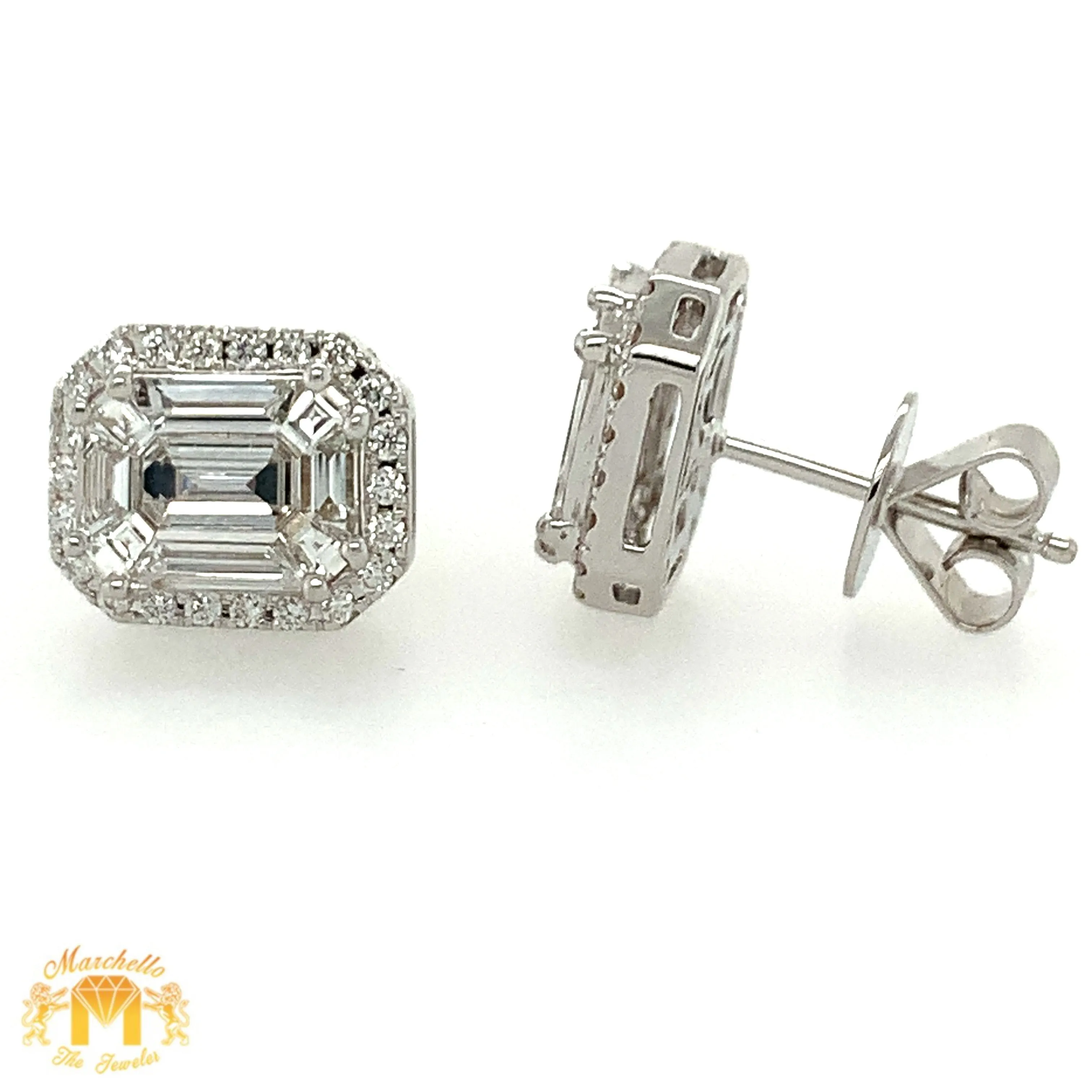 VVS/vs high clarity diamonds set in a 18k White Gold Rectangular Earrings (large VVS baguettes and emerald-cut diamonds, pie-cut setting)