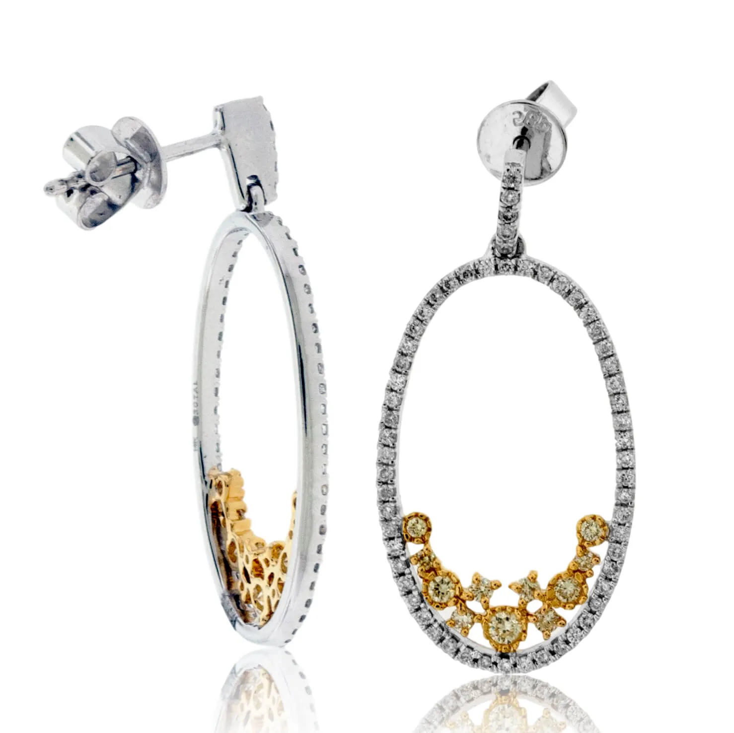 White Diamond Oval with Yellow Diamond Accent Earrings