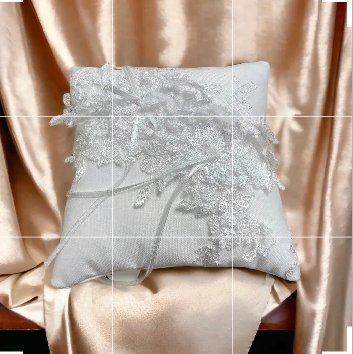 White Lace Ribbon Ring Bearer Cushion