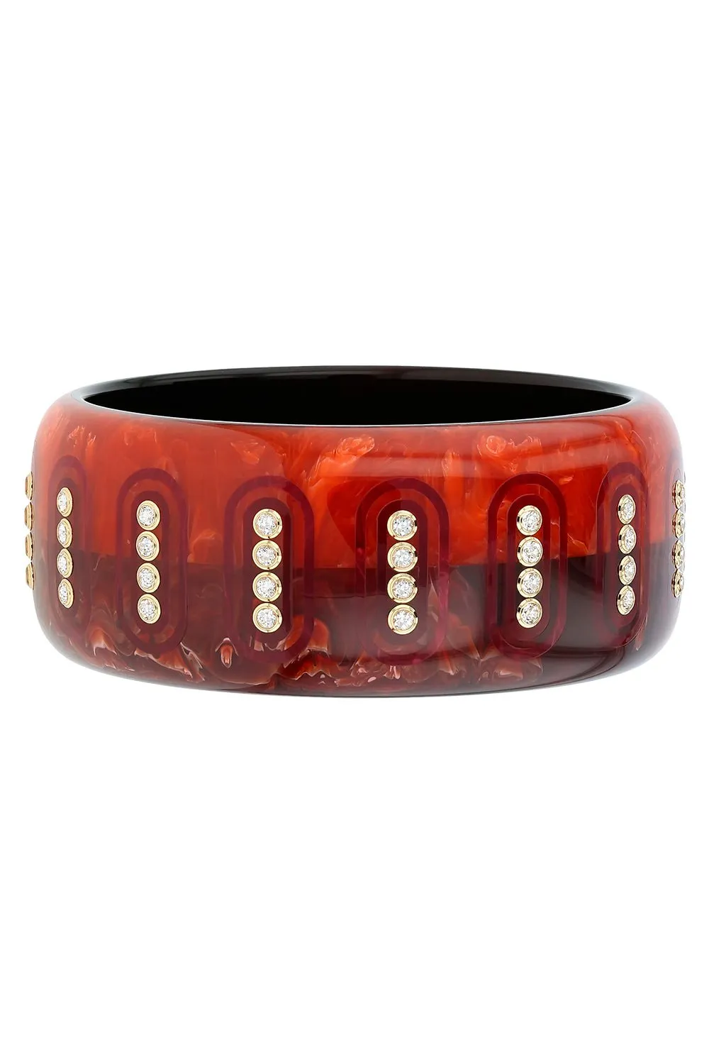 White Topaz Orange Red Bakelite Bangle