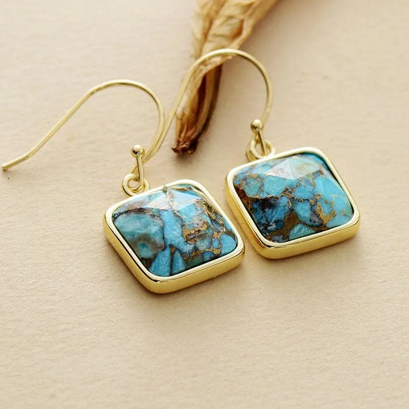 Wiinya Square Turquoise Drop Earrings