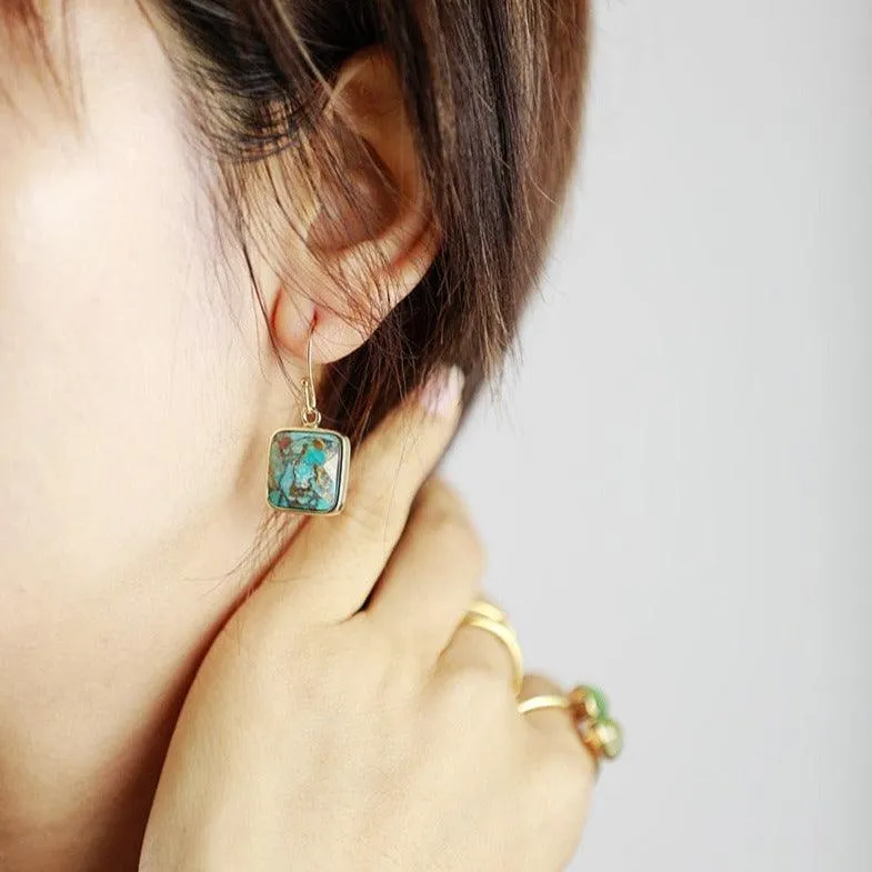 Wiinya Square Turquoise Drop Earrings