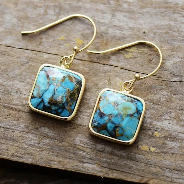 Wiinya Square Turquoise Drop Earrings