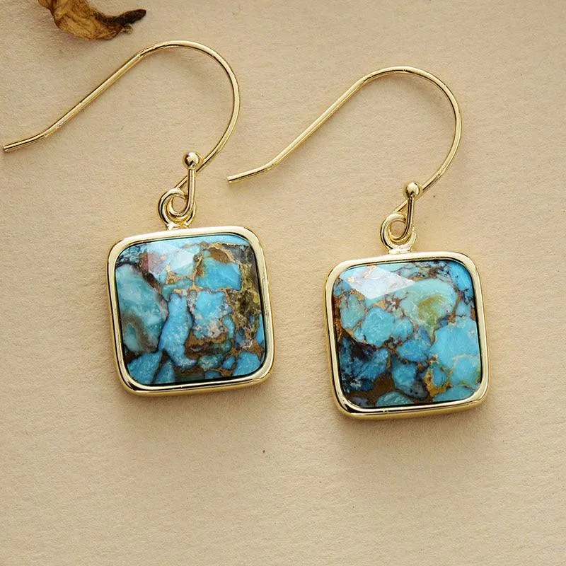 Wiinya Square Turquoise Drop Earrings