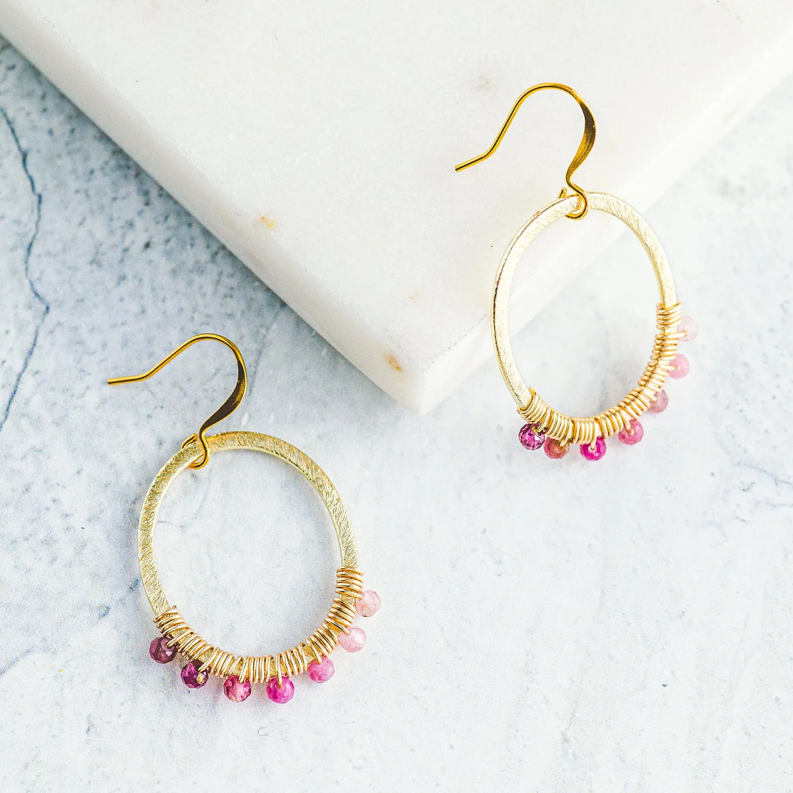 Wire Wrapped Crystal Hoop Earrings - Oval