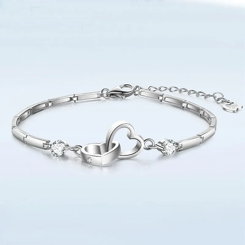 Women's Double Heart Sterling Silver Bracelet