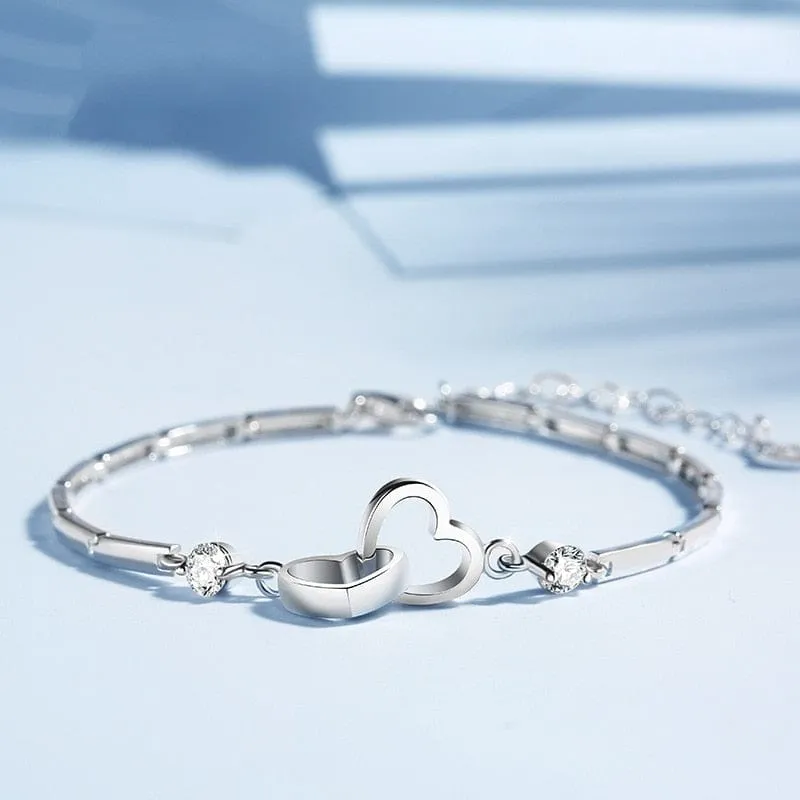 Women's Double Heart Sterling Silver Bracelet