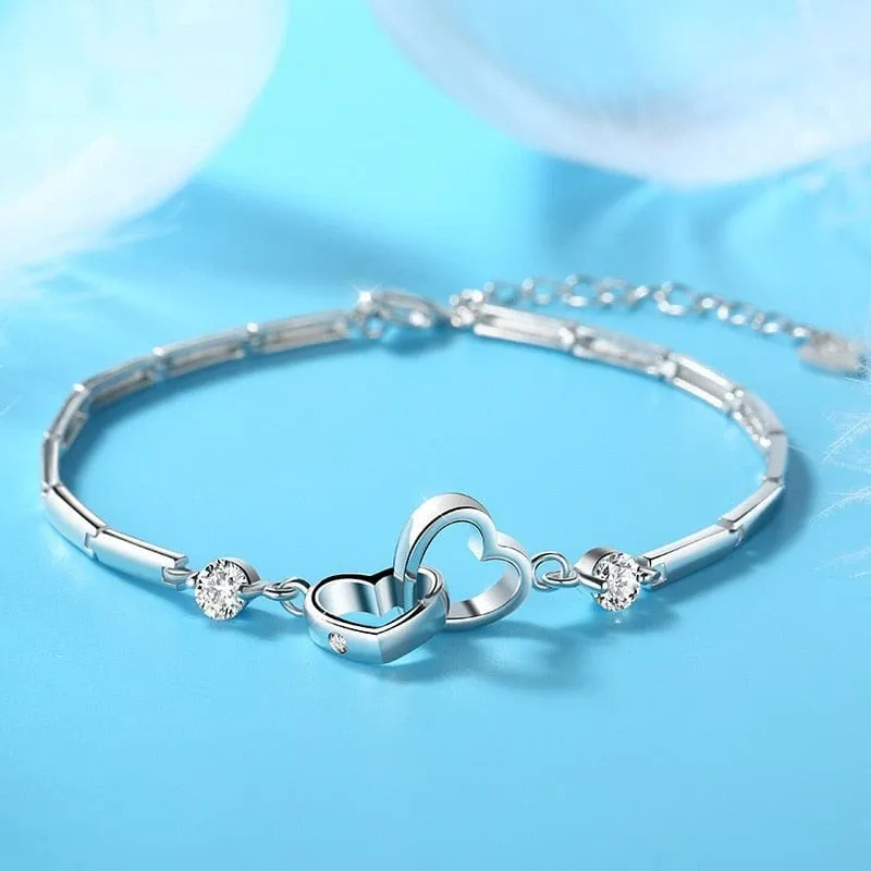 Women's Double Heart Sterling Silver Bracelet