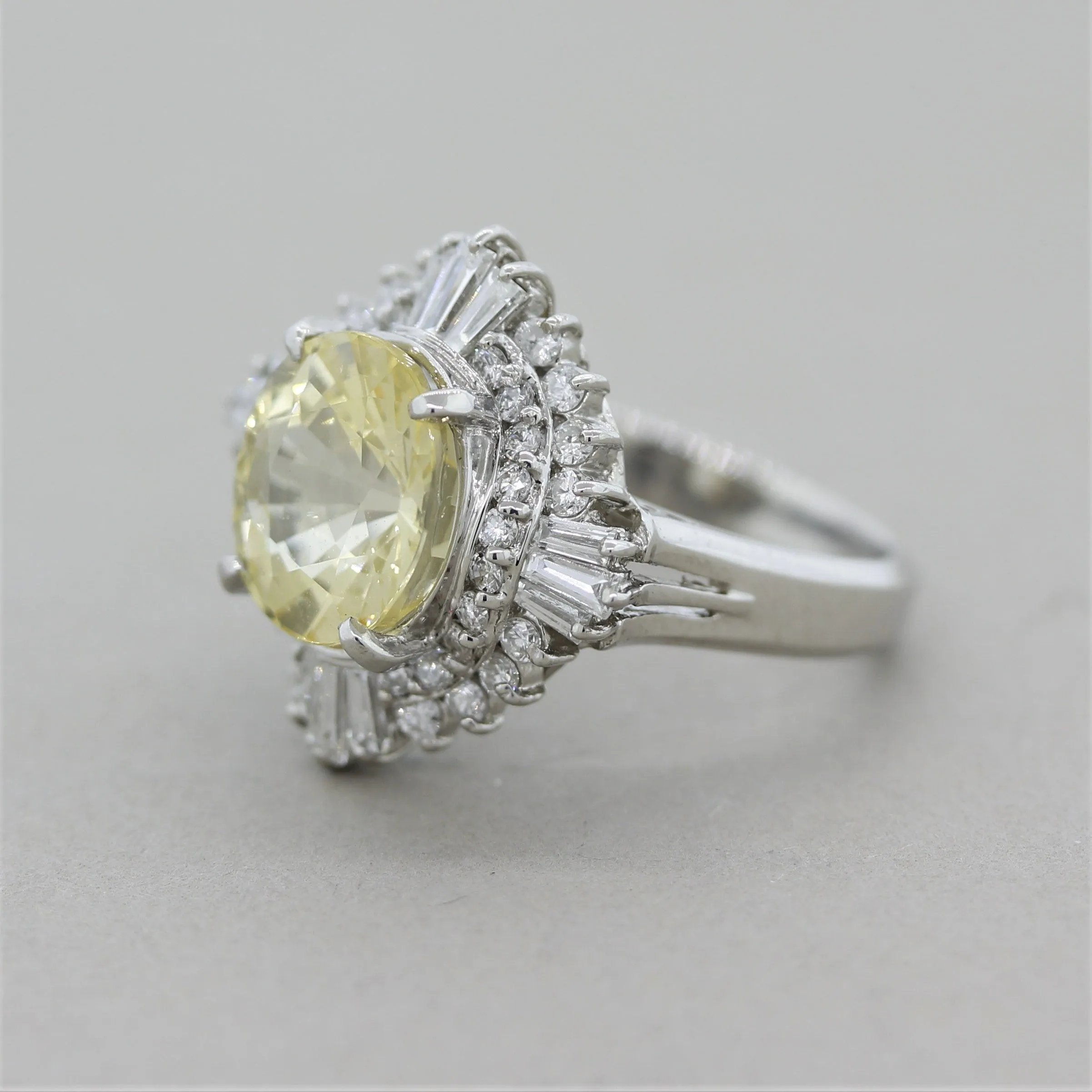 Yellow Sapphire Diamond Platinum Cocktail Ring