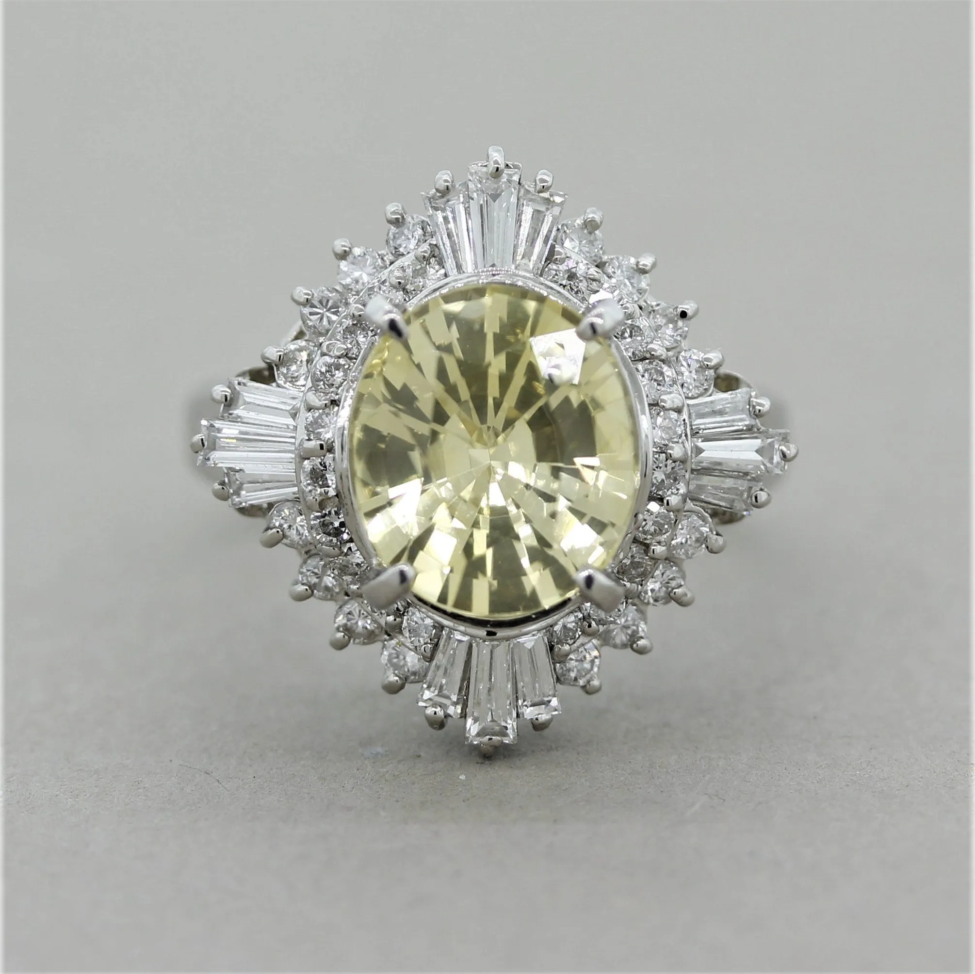 Yellow Sapphire Diamond Platinum Cocktail Ring