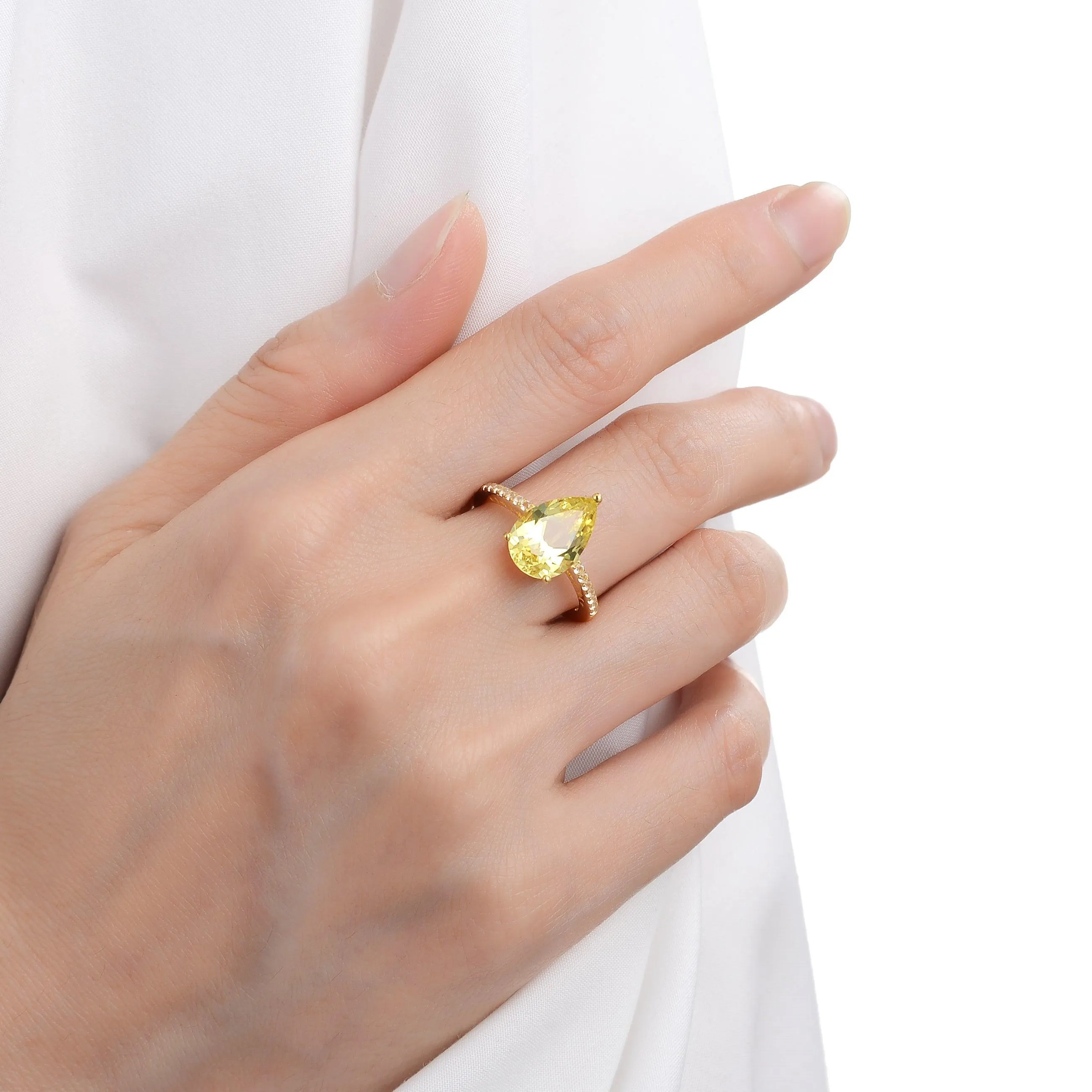 Yellow Sapphire Teardrop Statement Ring